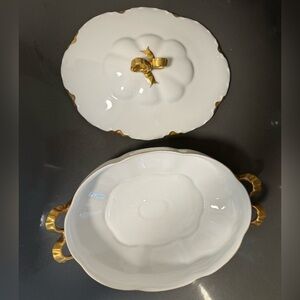 Bavarian Racine White and Gold Scalloped Edge Serving Dish With Lid